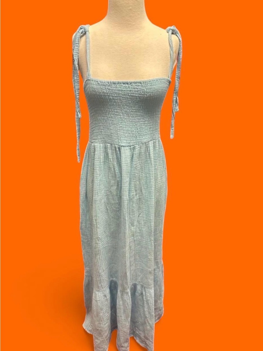BB Dakota Blue Tie-Shoulder flowy Cotton Maxi Dress